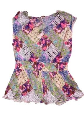 Victoria's Secret Multicolor Floral Patchwork Peplum Top with White Lace size M
